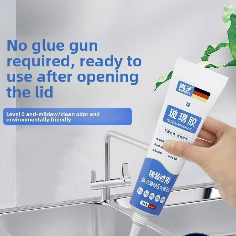 Glass glue waterproof and mildew-proof kitchen and bathroom edge banding silicone strong beauty glue transparent toilet sealing glue