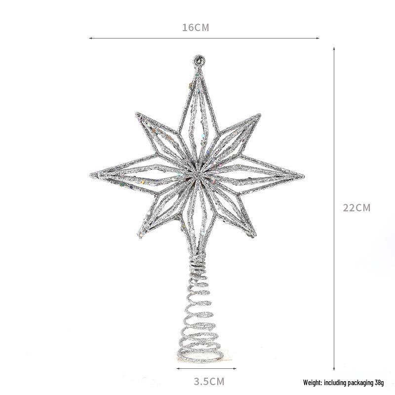 Glittery Eight-Pointed Star Christmas Tree Topper - Gold, Silver, Red Accessories