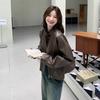 Coffee Leather Jacket, Women's Leather Jacket, New Hong Kong Style Short Locomotive, Popular American Retro This Year