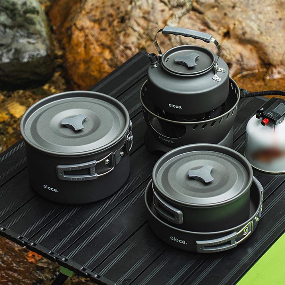 Outdoor Camping Cookware Set Camping Pot Pan and Kettle for Outdoor Backpacking Hiking