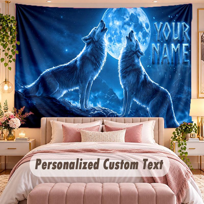 Wolf (144) Theme Wall Tapestry Customized With Name Text Personalized Hanging Tapestry For Bedroom Living Room Decor