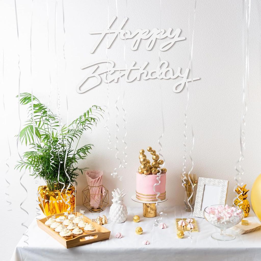 White Happy Birthday Sign for Backdrop Felt Happy Birthday Banner for Balloon Arch Letters Party Decal Decor Backdrop Wall Decor for Baby Shower