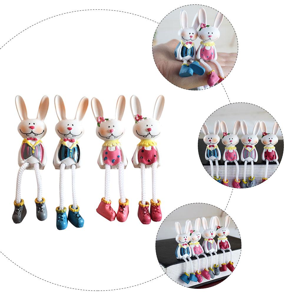 4 Pcs Household Easter Decorations Crafts Mini Bunny Figurines Resin Decorative Dolls