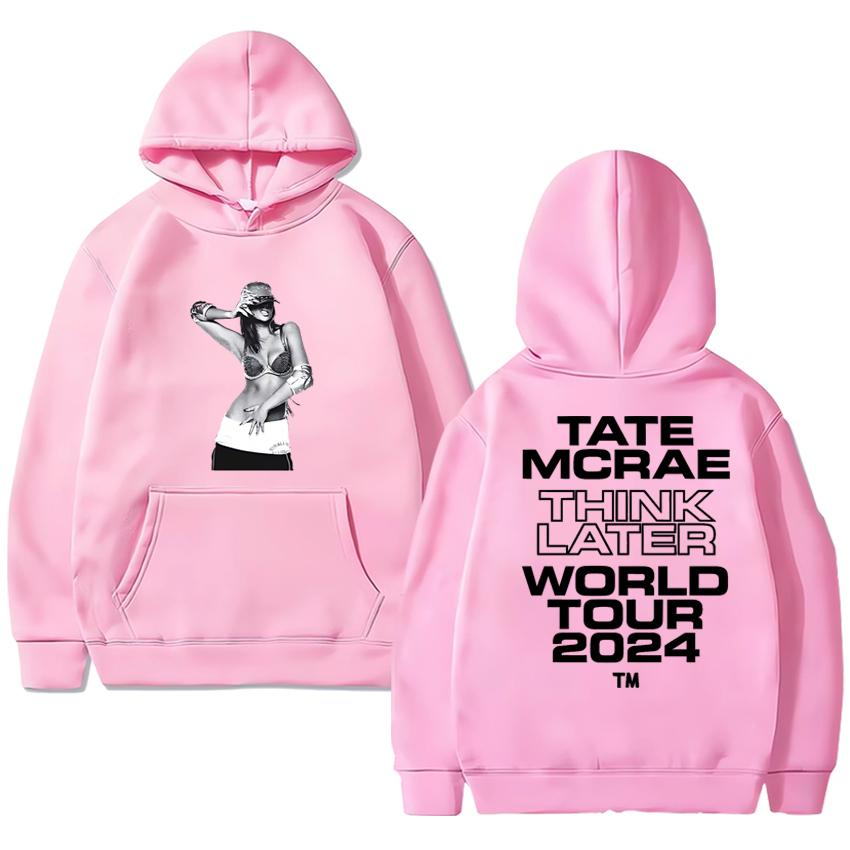 Hot Singer Tate Mcrae The Think Later World Tour Double Sided printed Sweatshirt Men women vintage pullover Unisex Fleece Hoodie