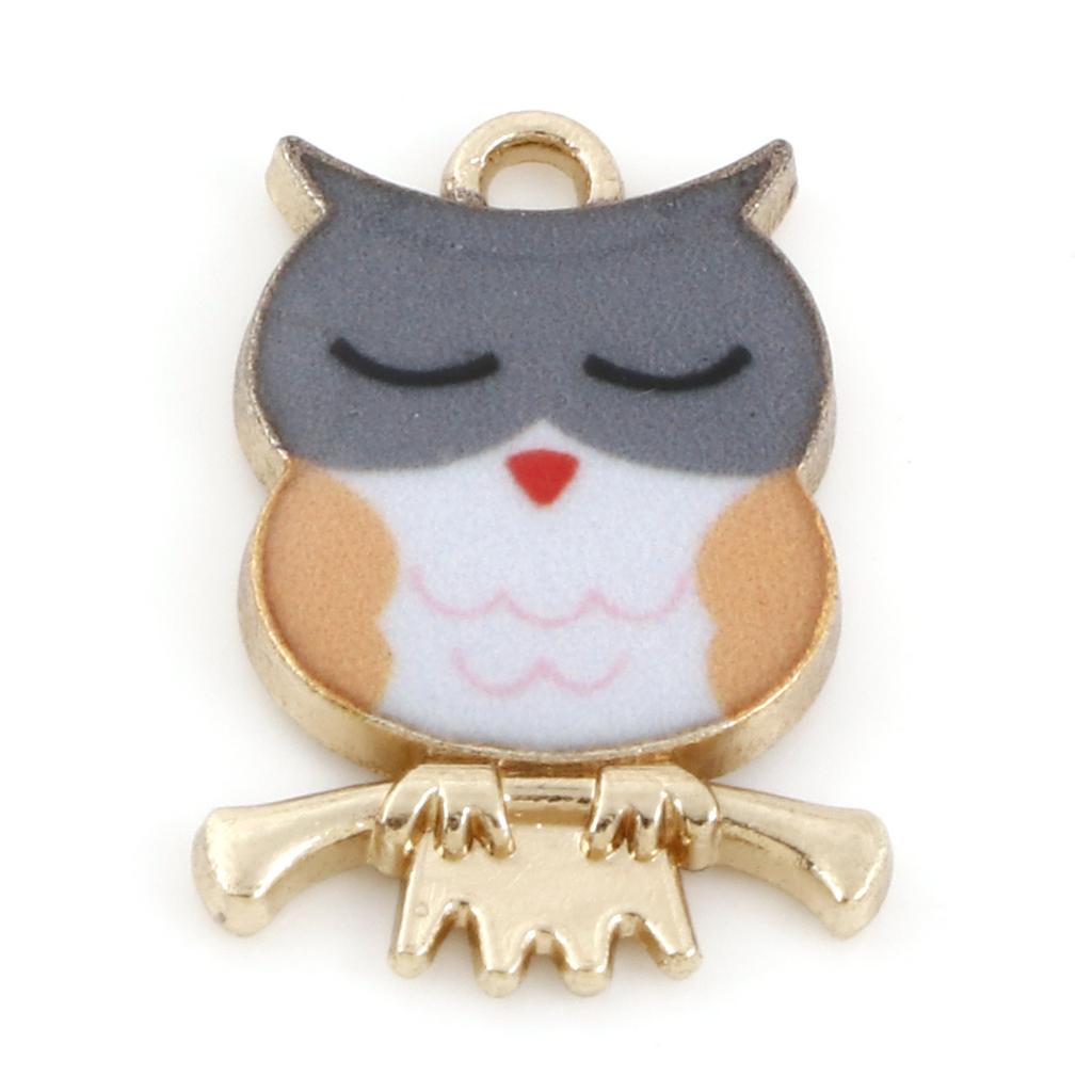 10PCs Owl Animal Charms Vintage Halloween Multicolor Enamel Gold Color Metal Pendants DIY Necklace Earrings Jewelry 21.5mmx15mm