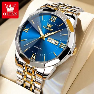 Men's Watches Luxury Rhombus Mirror Minimalist Style Men's Quartz Wristwatch Dual Calendar Business Man Waterproof Watches