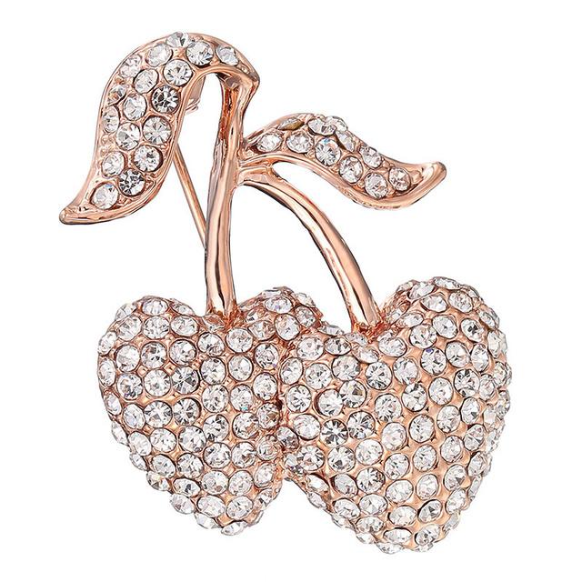 High End Fine Cute Style Cherry Pin Brooch Couple Fruit Sweater Pin Brooch Rhinestone Corsage DressCute Jewelry