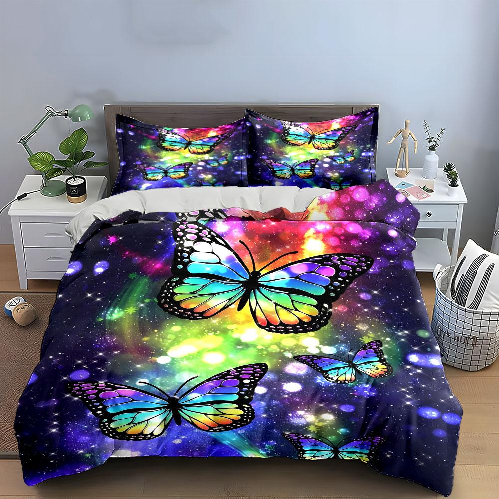 Rainbow Butterfly Decoration Set Multiple Sizes Kid'S And Adults' Bedroom Exquisite 3Pc Bedding Set, Gift