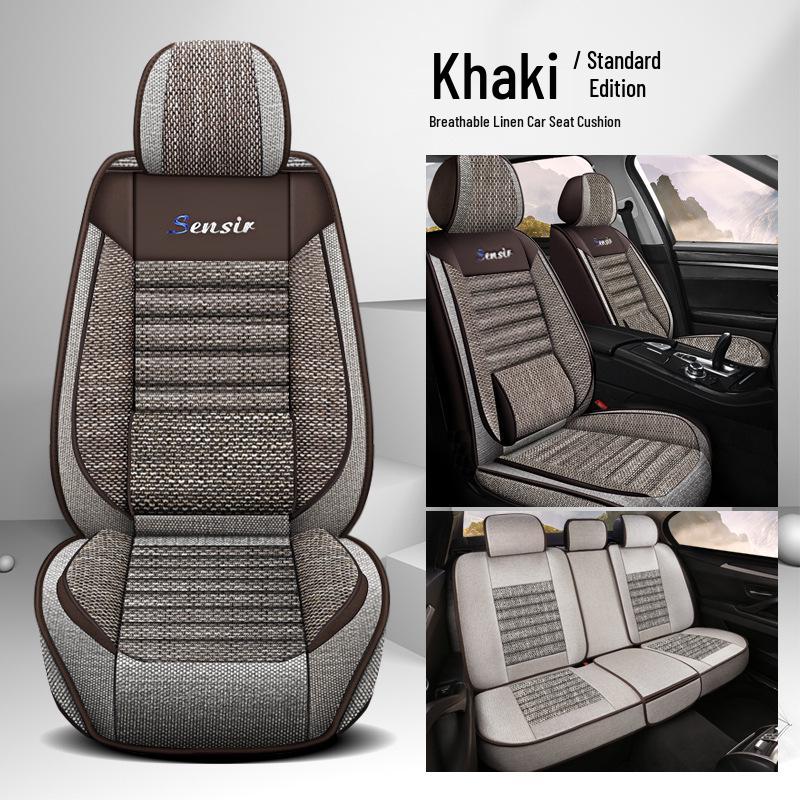 All-Season Breathable Cotton Linen Car Seat Cushion for Five-Seater, Full Surround, Comfortable and Simple Design