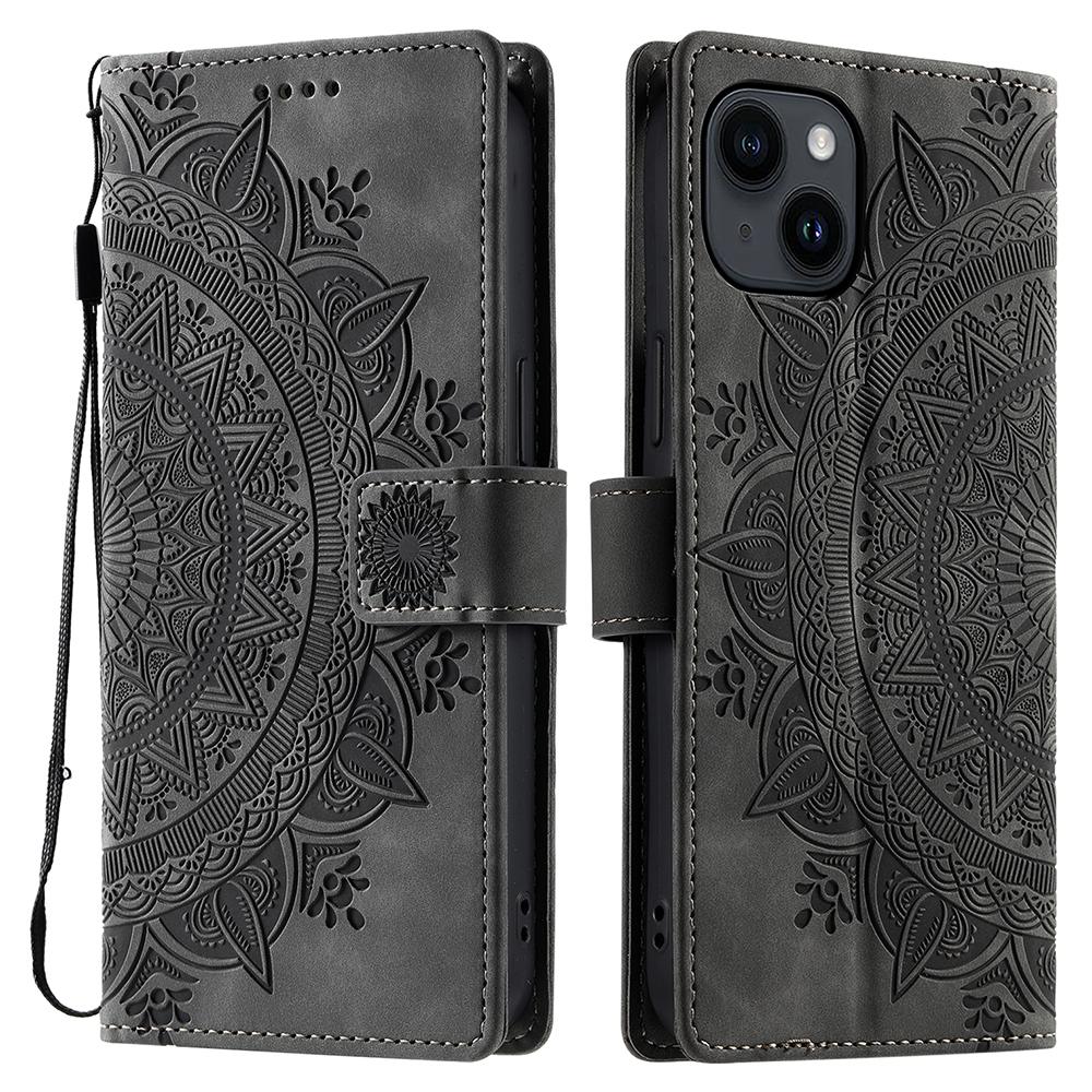 Style 018 For iPhone 14 Case Imprinted Totem Skin Feel Wallet Leather Phone Cover A