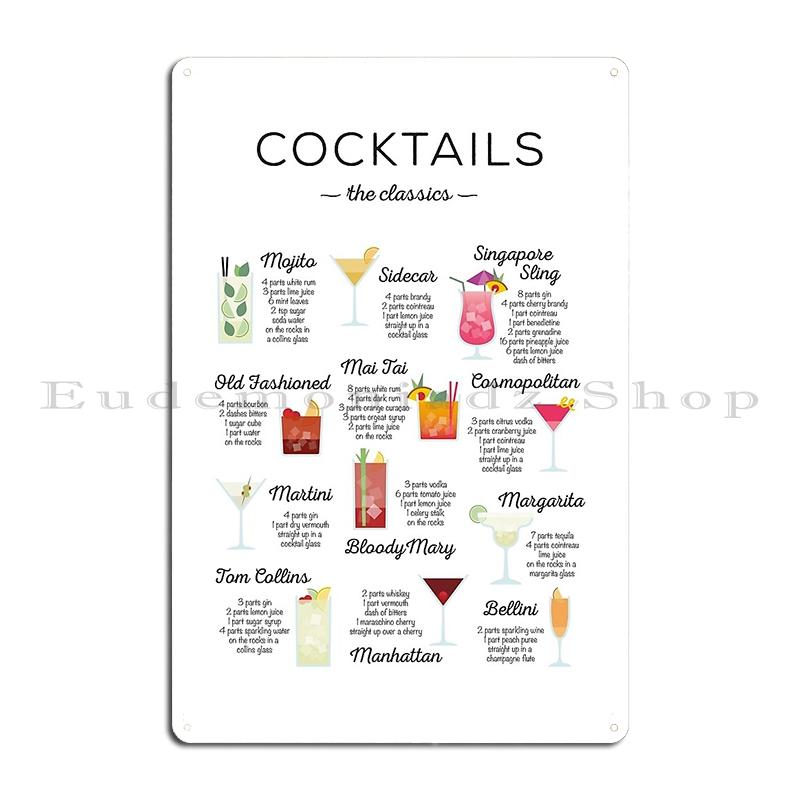 Cocktail Chart Classic Cocktail Poster by Pocket Cocktails Metal Party Home Plaques Customized Create Tin Sign Poster
