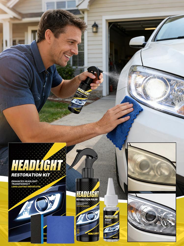 Car Headlight Cleaner Multifunctional Automotive Polishing Agent with Sponge Headlight Washer Kit for Vehicle Detailing