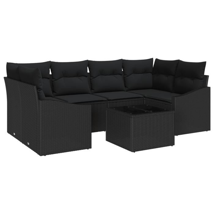 VidaXL 7-piece Garden Sofa Set with Cushions In Black Poly Rattan 3346623