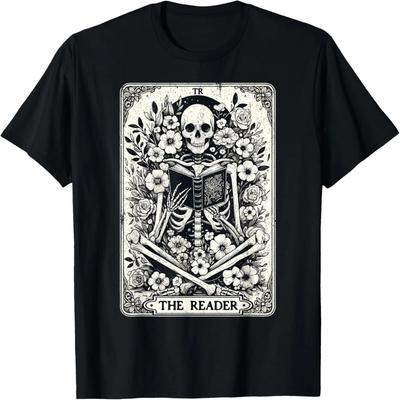 The Reader Skeleton Book Lover Tarot Card Reading Book T-Shirt