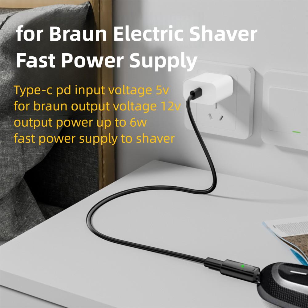 Overvoltage Protection Type-c Shaver Adapter for Braun Series 3/5/7/9 HC/BG Series Silk-epil 5/7/9