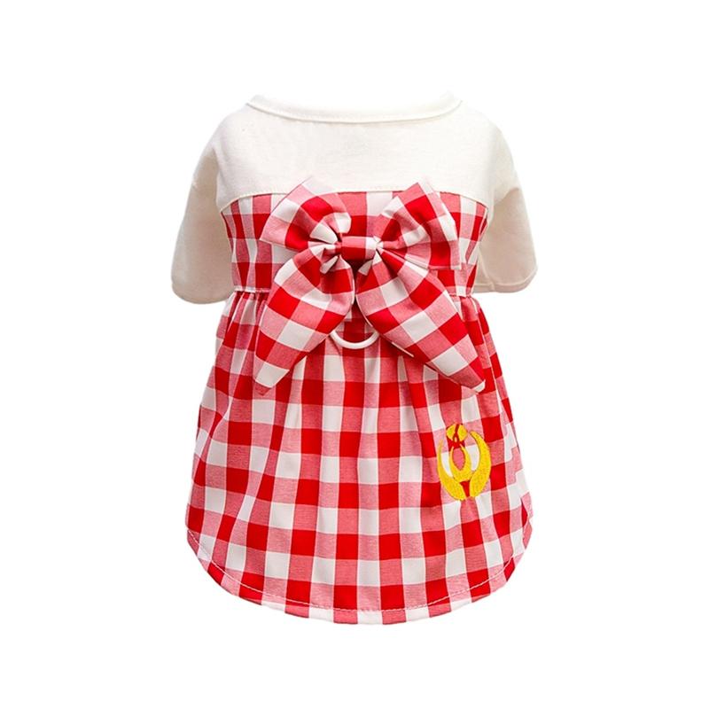 

Pet Cat Dog Bow Plaid Clothes Dog Summer Costume XS