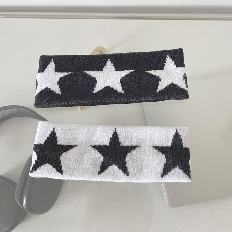 Gestricktes Stirnband mit Sternmuster für Damen Elastisches Bandeau Sportliches Stirnband Schweißabsorbierend Rutschfest Dehnbar Trainings-Haarband