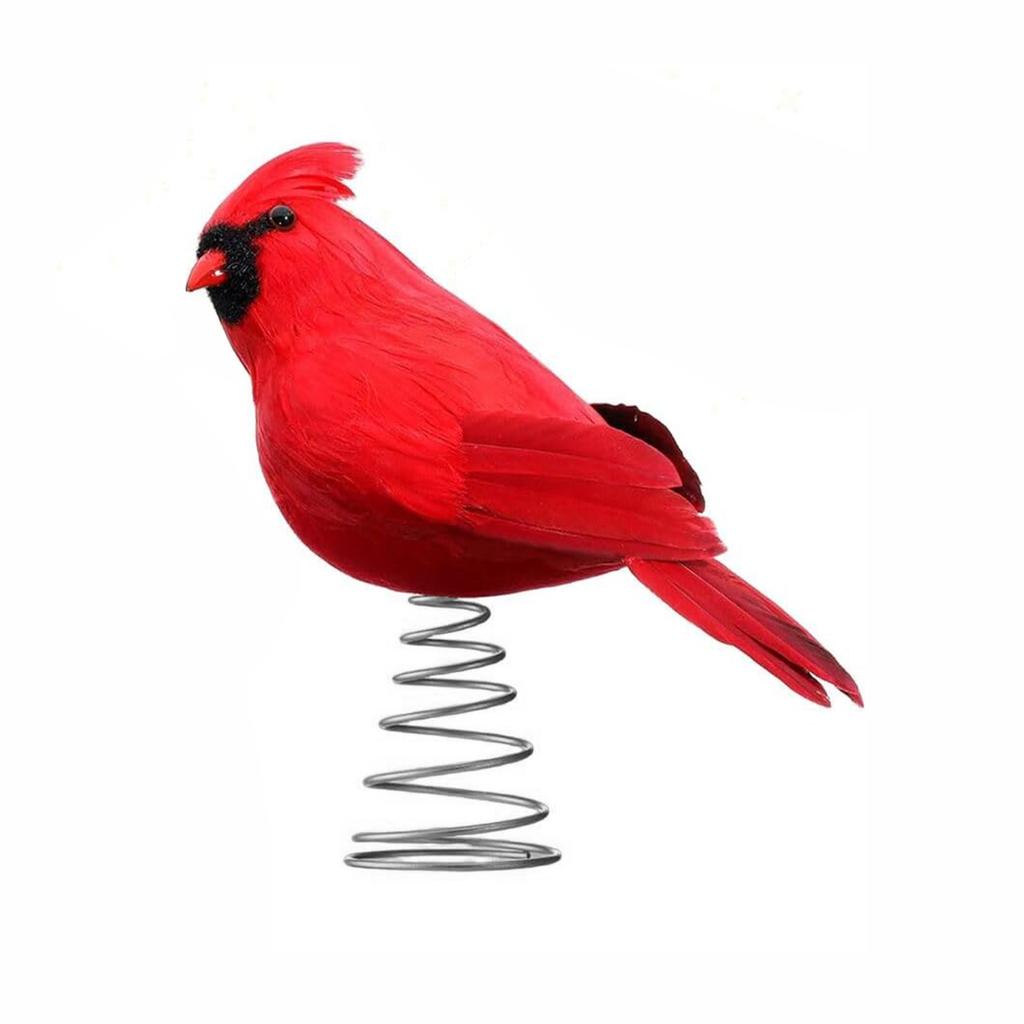 Red Cardinal Holiday Tree Decoration with Metal Spring Base Christmas Peacock Tree Topper 9.8inch for Indoor Outdoor Party Decor