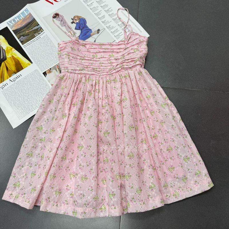 

Foreign Trade Altar d Pink Exquisite Hollow Embroidery Small Floral Pleat A Word Swing Mini Little Short Dress Dress Pink Slip Skirt S