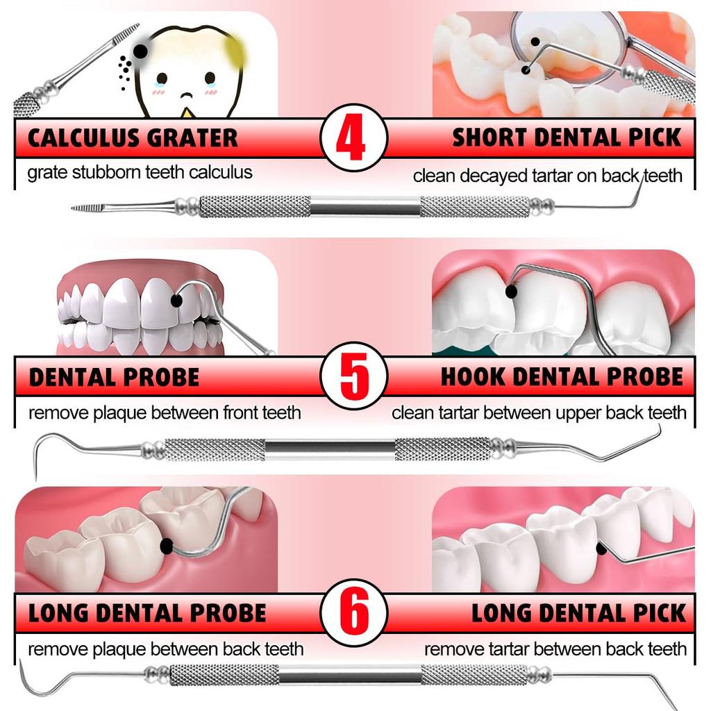 Professional Stainless Steel Dental Mirror Double Probe Sickle Hoe Tooth Cleaner Oral Care Dentist Home Use Tools