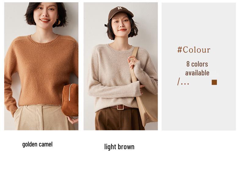 Women's Cashmere Round Neck Sweater: Autumn/Winter Loose Fit with Saddle Shoulder Design, Thick Base Layer.