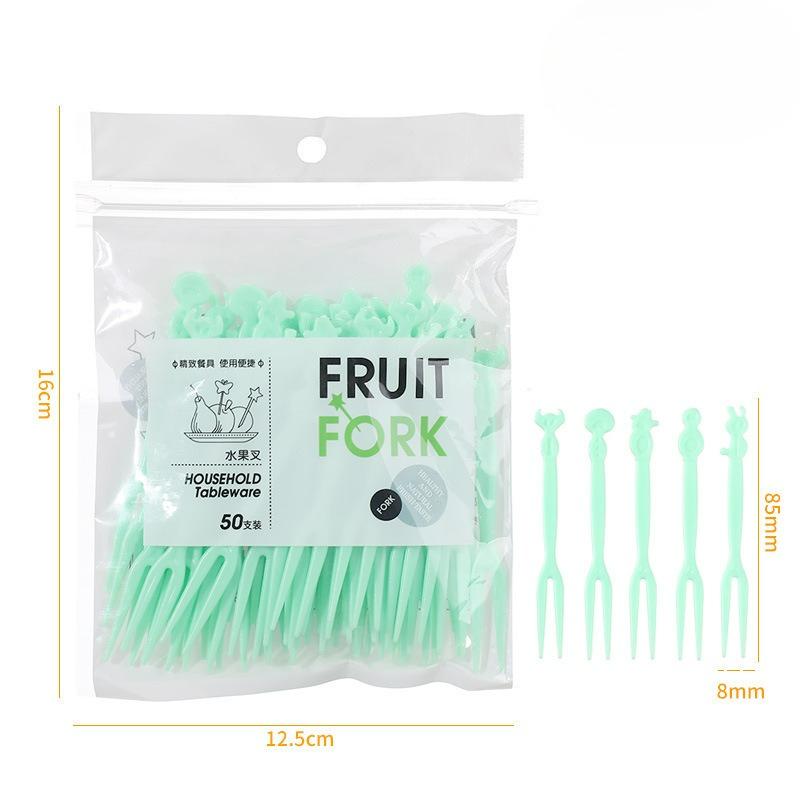 50Pcs Fruit fork set, disposable plastic two teeth household fruit cake dessert fork, dessert fork, small forks