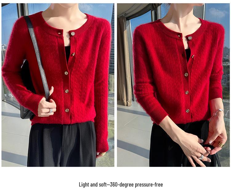 Women's 2025 Retro Cable Knit Cardigan, Long Sleeve, Round Neck, Loose Fit, Short Sweater Jacket, Versatile Layering Piece