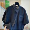 Designed Button-down Solid Color Short-sleeved Shirt with Irregular Pleated Lining