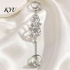 Women Hand Jewelry Rhinestone Flower Link Chain Ring, Bling Floral Leaf Full Finger Ring Statement with Chain, Adjustable Open for Girls