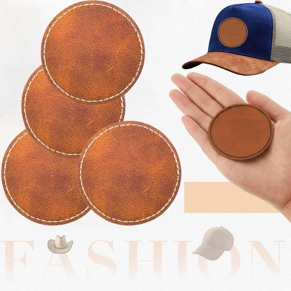 5/10Pcs Brown Leatherette Hat Patches 6.5cm Leather Labels  for Clothing Knitting Shoes Hat