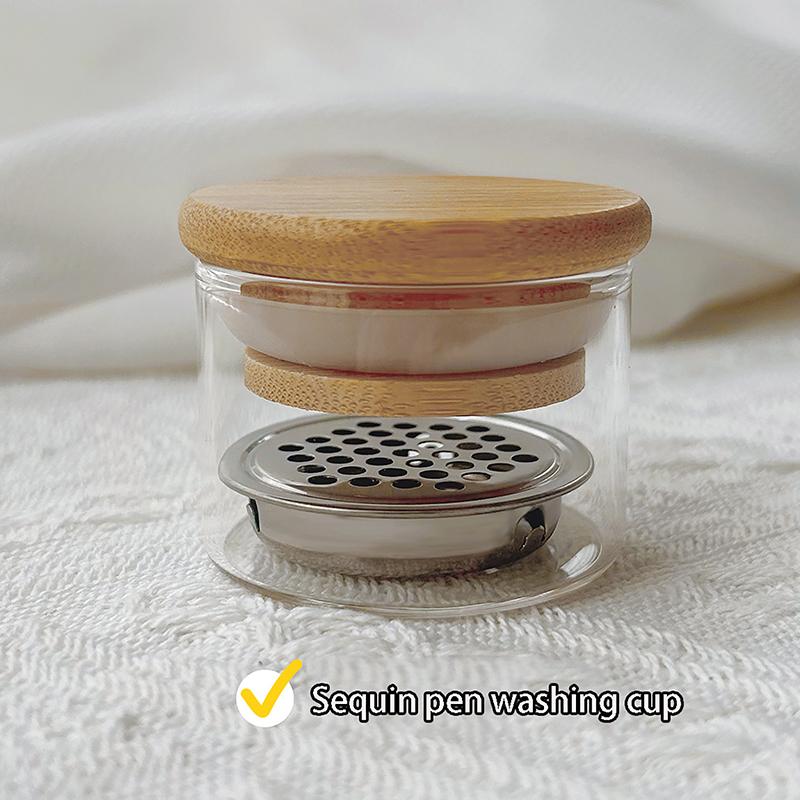 1 Stück Glas Nagelbecher Puder Flüssigkeit Pinsel Schüssel Halter Behälter Ausrüstung Nagelstudio Werkzeug Mit Holzdeckel Nagelkunst Werkzeug Reinigungsbecher