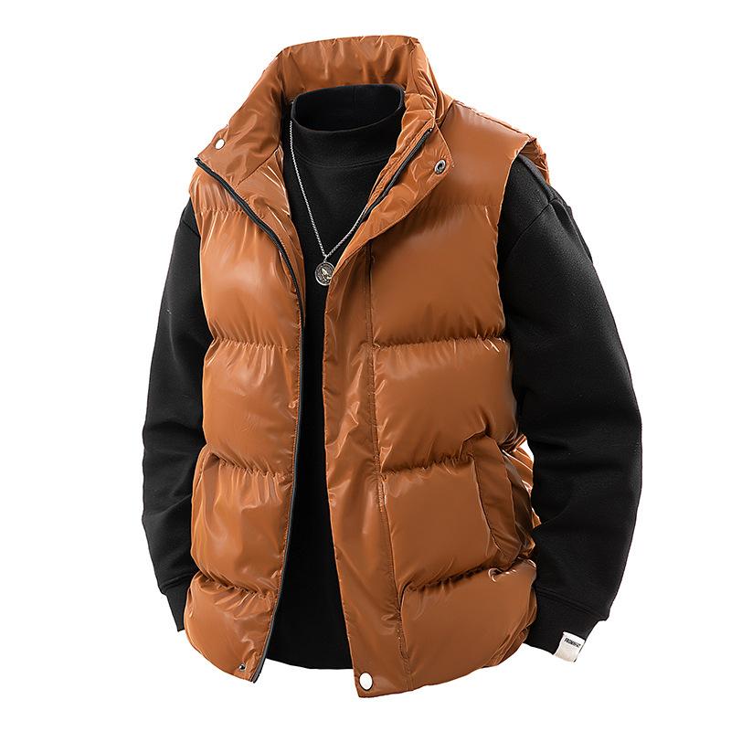 

Глянцевые жилеты для мужчин и женщин Зимой Новая Свободная Повседневная Хлопковая Куртка для Пар Утепленный Жилет Куртка со Стойкой 2XL