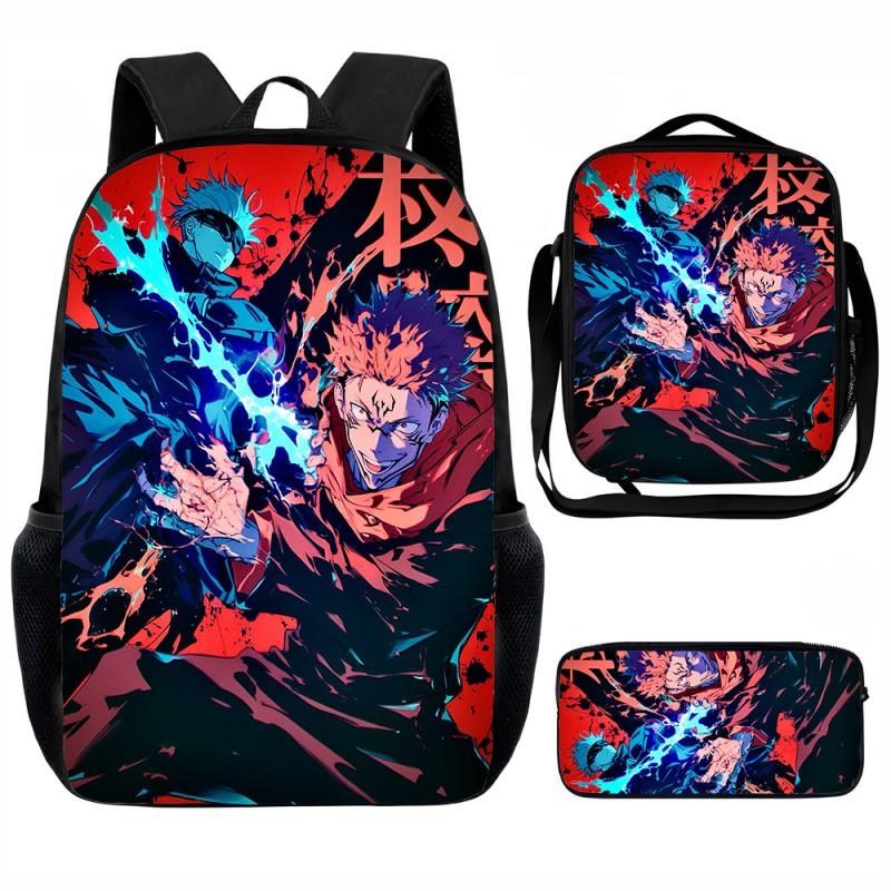 Set Zaino Scolastico Cartone Animato Anime Bambini Leggero Ergonomico Borsa a Spalla Doppia Con Portapranzo Astuccio Tessuto Oxford