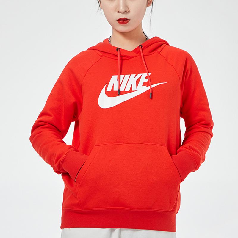 Nike Felpa Essential in Maglia con Logo Stampato Sportiva da Donna Rossa BV4127-675