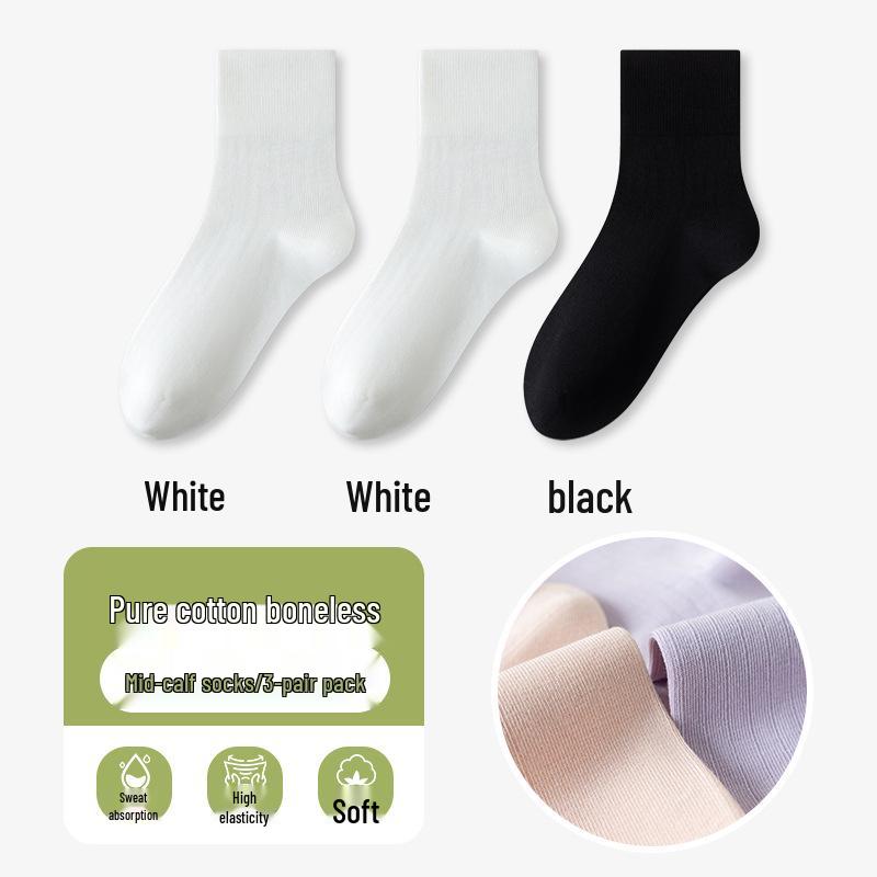Women's Seamless Thin Cotton Mid-High Socks - Solid Colors, Odor-Resistant, Sweat-Absorbing, Ideal for Spring & Summer