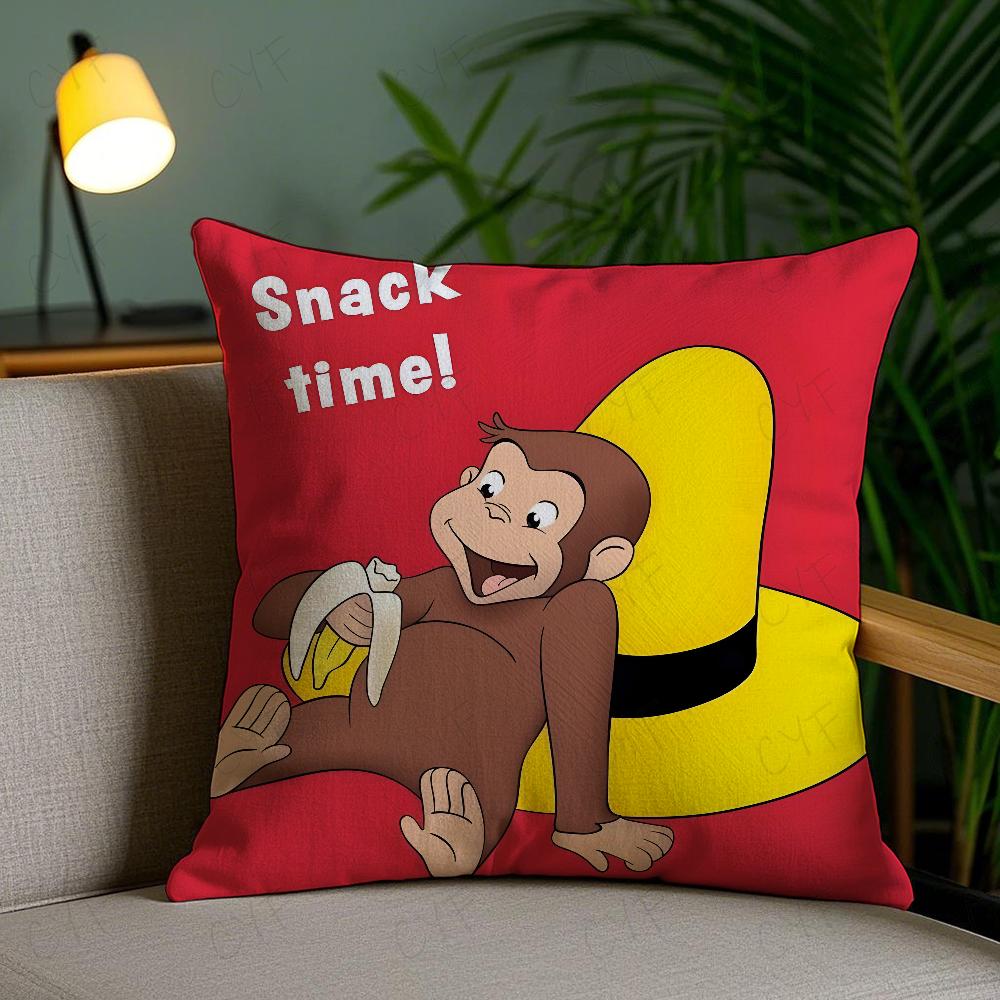 George The Curious Monkey Pillow Case Anti-dustmite Pillowcase Invisible Zipper Silky Short Plush Sofa Cushion Cover