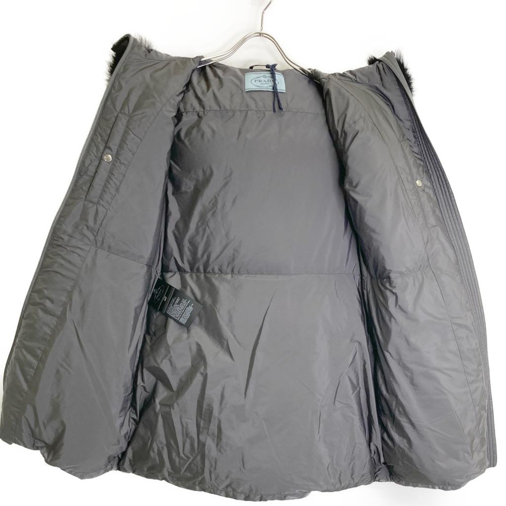 PRADA Domestic regular 29E117 fur-lined triangle logo down jacket coat 40 grayUsed