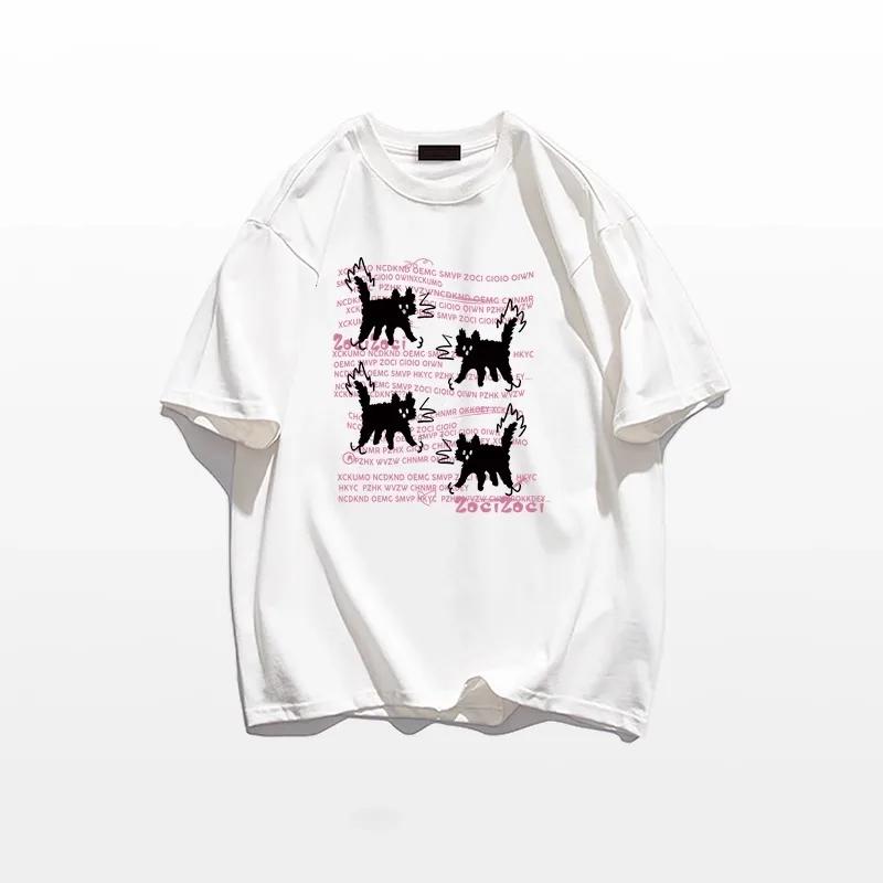 

Американский Ретро Мультяшный Смешной Женский Свободный Топ с Коротким Рукавом и Дизайном Букв Сладкий Крутой Летний Уличный Стиль S