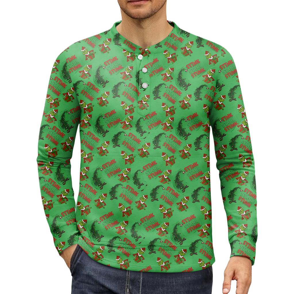 Pánská ležérní mikina na knoflíky, módní potištěná košile s dlouhým rukávem, pulovr