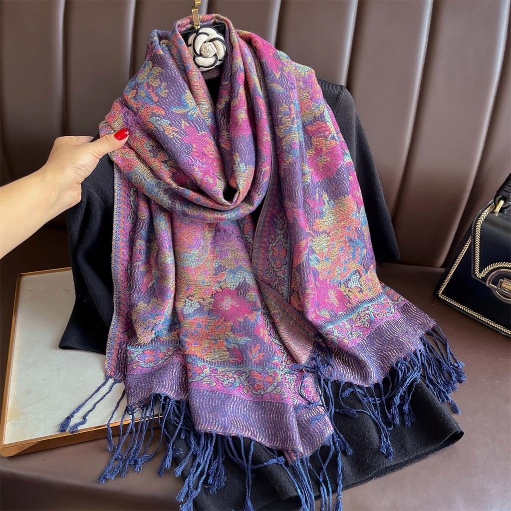 Winter Thick Warm Jacquard Scarf Outdoor Women Travel Retro Paisley Cashmere Tassel Shawl Neck Wrap Pashmina Muslim Hijab