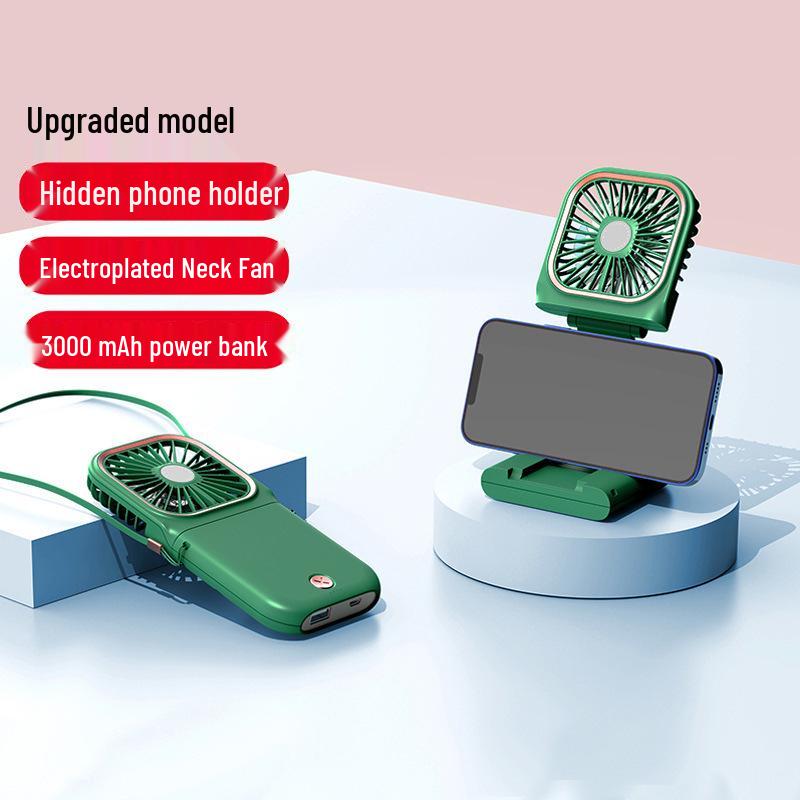 Portable Foldable Neck-Hanging Handheld Desktop Multi-Function Power Bank Fan - Compact and Customizable Gift Item