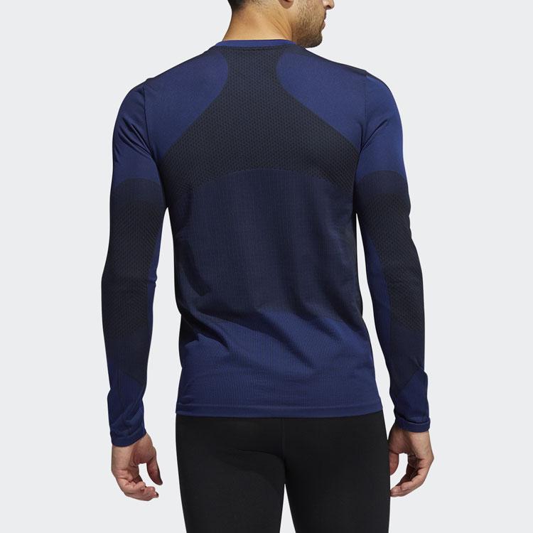 Adidas Contrast Collar Slim Fit Long Sleeve T-Shirt Men Tops Victory-Blue H08745