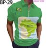 Brazil Flag Print Short Sleeve Zip Polo Shirt, Casual Wear