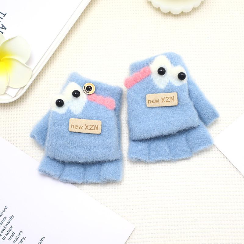 Cartoon Flip-Top Half-Finger Baby Gloves - Thick, Warm, Cold-Resistant for Boys & Girls