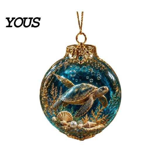 Urlaubsgeschenke für Meeresliebhaber, Thematische Weihnachtskugel-Ornamente, Leuchtende Klare Kugeln mit Quallen Schildkröte Oktopus, Detaillierte Retro-Schnitzereien