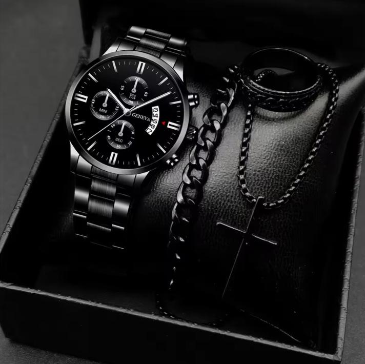 Men'S Watch Men'S Suit Fashion High Sense 3-Piece Set Glass Quartz Watch Calendar Watch Men'S