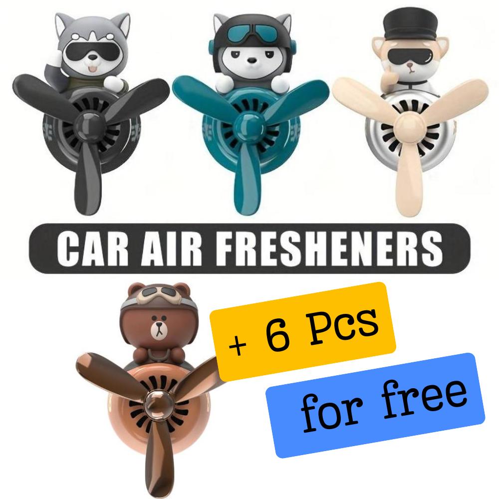 Cute Bear Car Air Freshener with Essential Oil Tablet - Car Vent Clip Air Diffuser with Propeller Fan Design