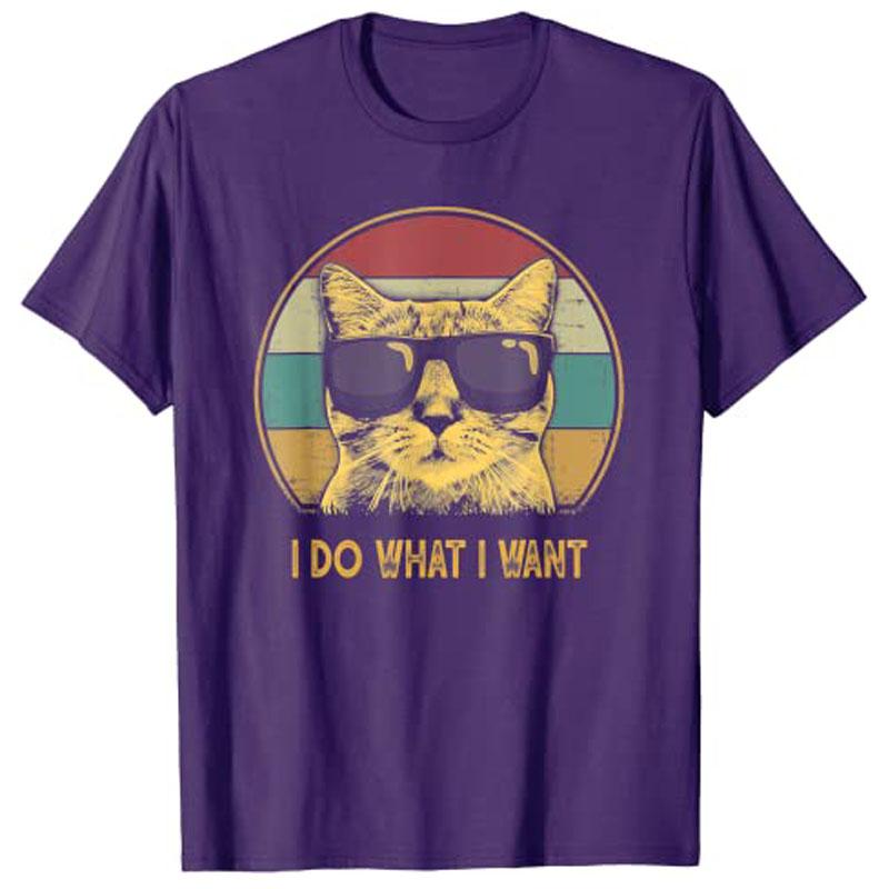Retro Ich Mache Was Ich Will Katze Lustiger Katzenliebhaber T-Shirt Damen Mode Tee Tops Y2k Vintage Kätzchen Grafik Damen Kleidung Persönlichkeit