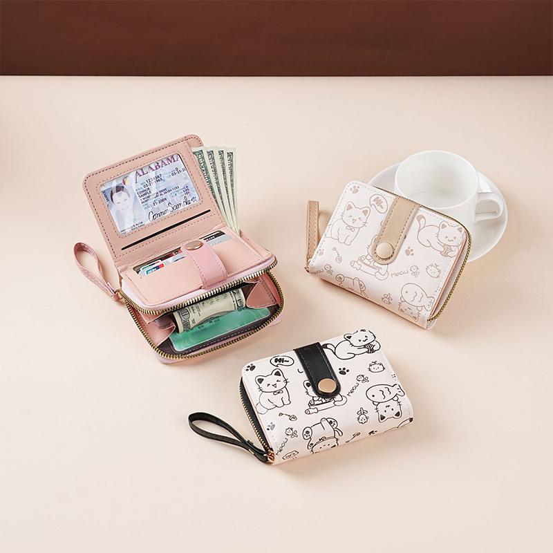 Japanese Cute Cat Pattern Wallet Simple Multi-Functional Short Wallet For Women