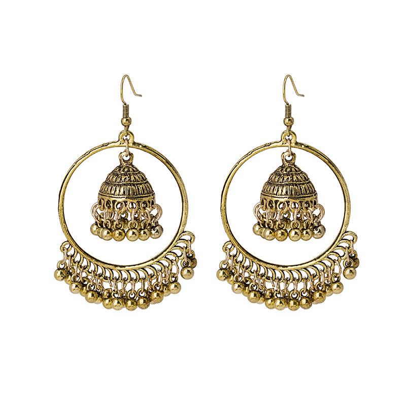 Bohemian Owl Bronze Filigree Earrings with Turquoise Tassels